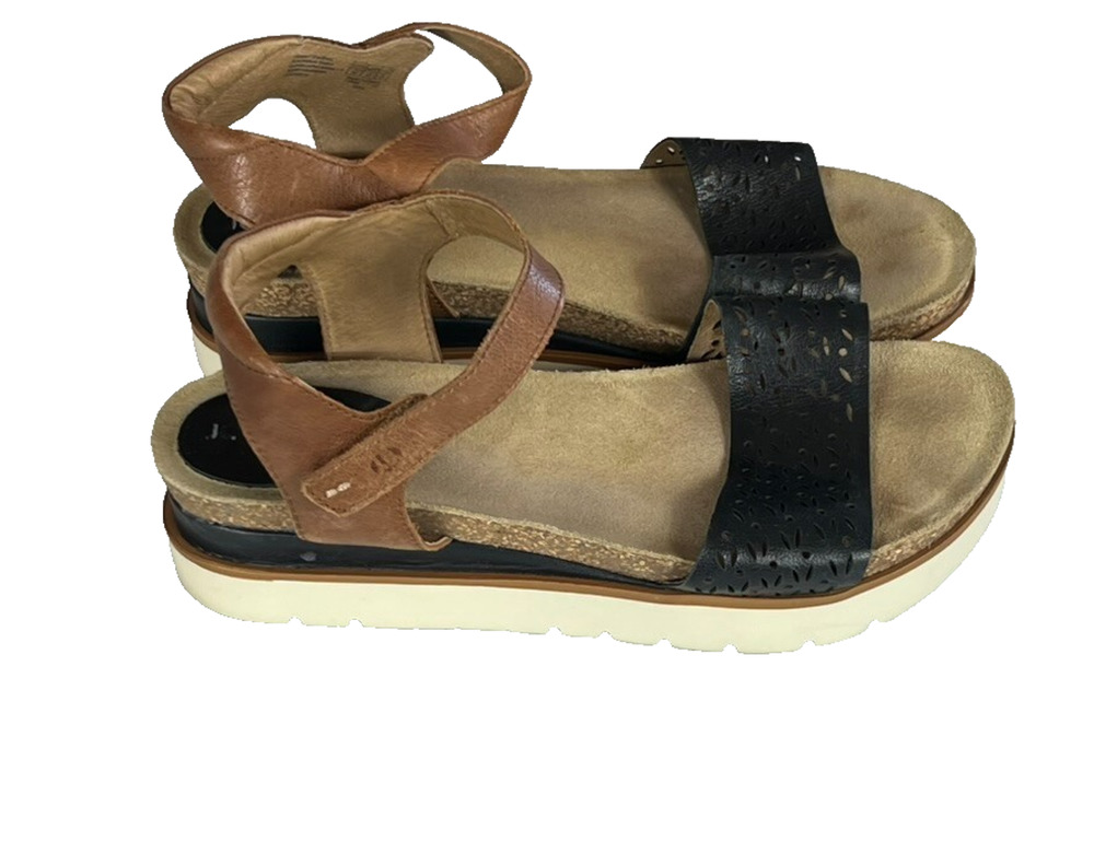 Josef Seibel Sandals Women’sClea Black/Brown Leather Platform Cork Size US 9.5